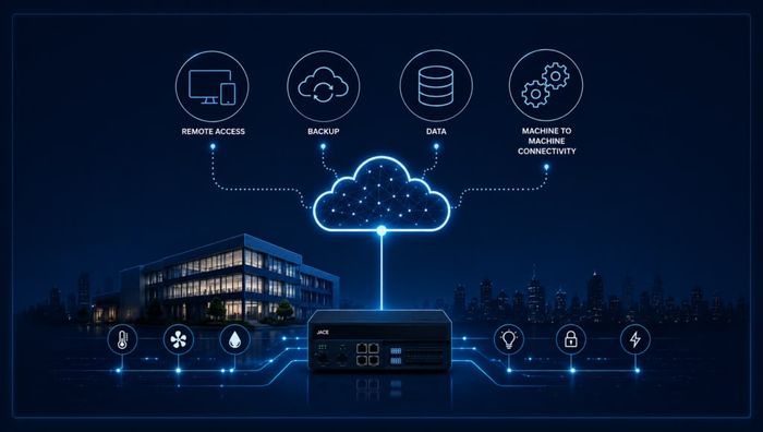 Connected building systems with remote access, backup, data and machine-to-machine connectivity
